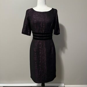 Ellen Tracy Short Sleeve Purple Metallic Tweed Sheath Dress
